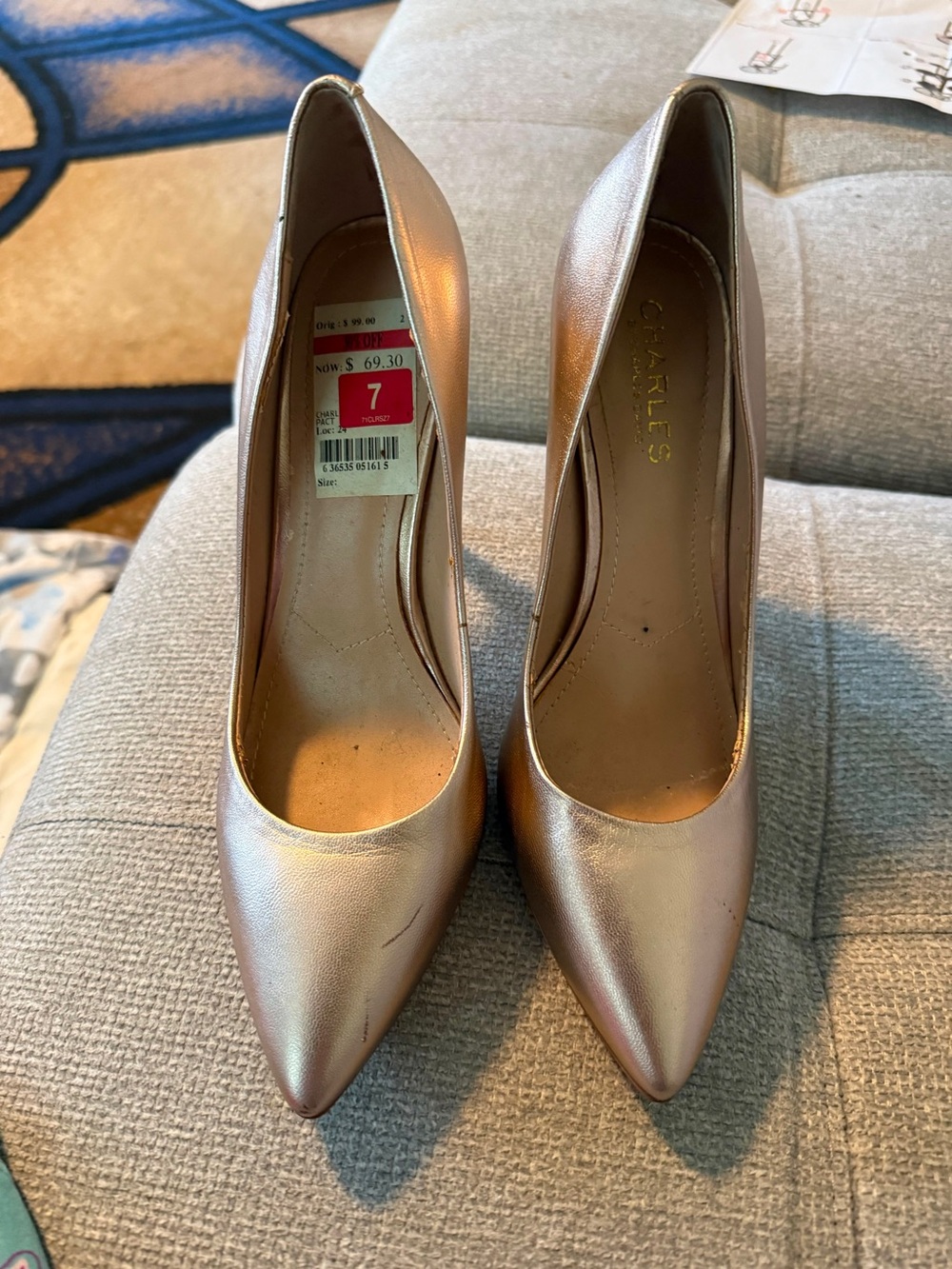 Charles David Metallic Rose Gold Pointed Toe Pumps